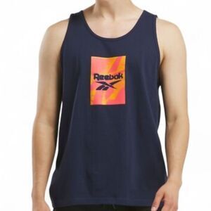 Reebok Men's Navy and Pink Graphic Tank Top